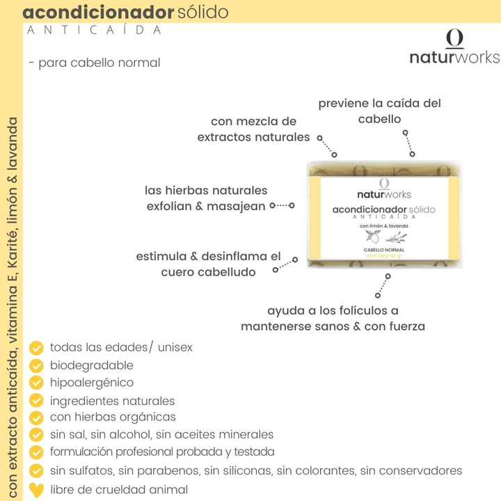 Acondicionador sólido Naturworks Anticaida limon y lavanda 90 gr