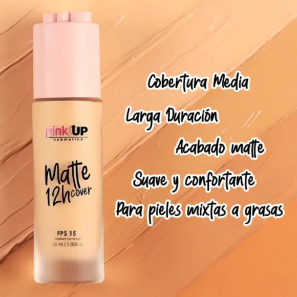 Maquillaje liquido Pink UP Matte 12 h cover Tan 600 30 ml