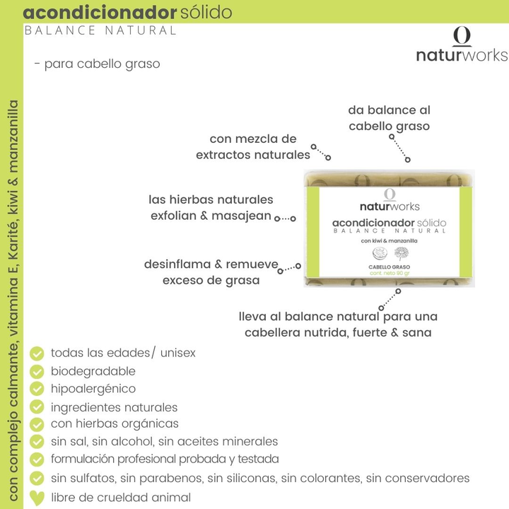 Acondicionador sólido Naturworks Balance natural kiwi y manzanilla 90 gr