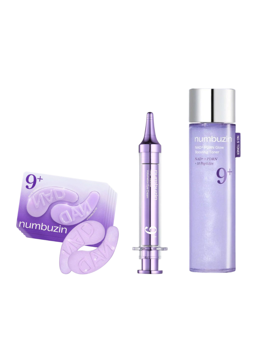 Kit Rutina Numbuzin 9 Tónico + Contorno de ojos + Parches de ojos.