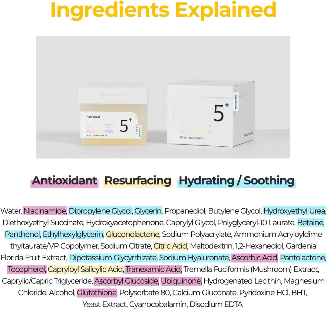 Tónico Numbuzin N°5 Vitamin - Niacinamida Concentrated 70 Pads 180 ml
